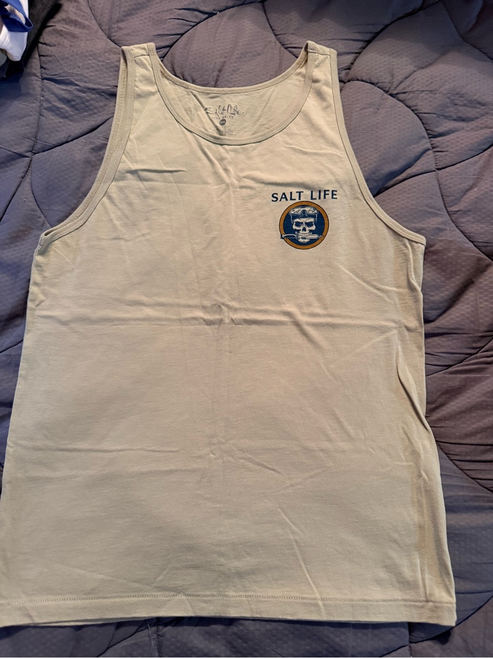 Salt Life Beige Tank Top with Navy and Gold Logo